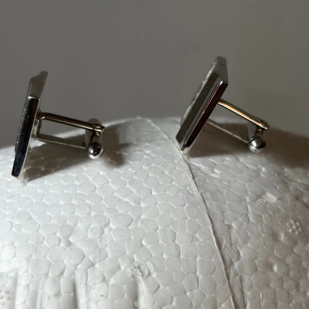 Vintage Swank Silver Tone Textured Square‎ Cufflinks Mens Formal Accessory